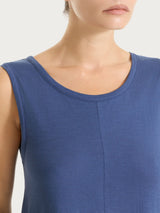 Vestito lungo con balze asimmetriche in Slub Jersey di Cotone Blu Donna - Ragno