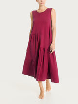 Vestito lungo con balze asimmetriche in Slub Jersey di Cotone Rossi Donna - Ragno
