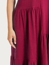 Vestito lungo con balze asimmetriche in Slub Jersey di Cotone Rossi Donna - Ragno