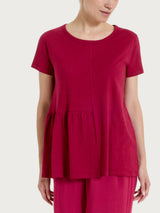 Maglietta con balza asimmetrica in Slub Jersey di Cotone Rossi Donna - Ragno