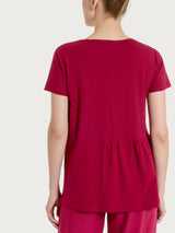 Maglietta con balza asimmetrica in Slub Jersey di Cotone Rossi Donna - Ragno