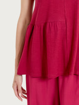 Maglietta con balza asimmetrica in Slub Jersey di Cotone Rossi Donna - Ragno