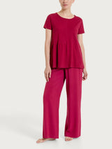 Maglietta con balza asimmetrica in Slub Jersey di Cotone Rossi Donna - Ragno