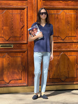 Pantalone chino slim con tasche in Satin Power Azzurri Donna - Ragno