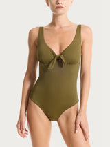 Costume intero con nodo in Microfibra Stretch Verdi Donna - Ragno