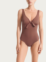 Costume intero con nodo in Microfibra Stretch Marroni Donna - Ragno