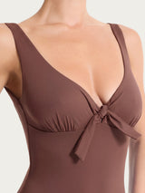 Costume intero con nodo in Microfibra Stretch Marroni Donna - Ragno