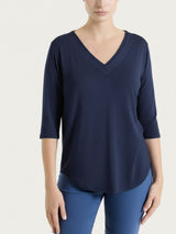 Maglietta con scollo a V incrociato e manica 3/4 in Viscosa Summer Blu Donna - Ragno