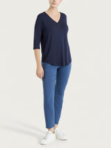 Maglietta con scollo a V incrociato e manica 3/4 in Viscosa Summer Blu Donna - Ragno