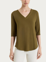 Maglietta con scollo a V incrociato e manica 3/4 in Viscosa Summer Verdi Donna - Ragno