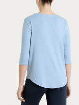 Maglietta con scollo a V incrociato e manica 3/4 in Viscosa Summer Azzurri Donna - Ragno
