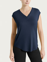 Maglietta con scollo a V incrociato in Viscosa Summer Blu Donna - Ragno