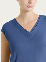 Maglietta con scollo a V incrociato in Viscosa Summer Blu Donna - Ragno