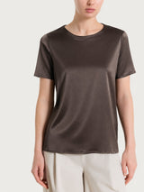 Maglietta con manica corta in Stretch Satin Marroni Donna - Ragno