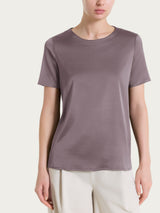 Women's Brown Stretch Satin Short-Sleeve T-Shirt - Ragno