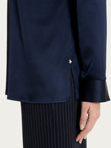 Blusa con manica lunga in Stretch Satin Blu Donna - Ragno