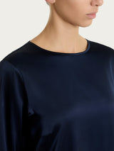 Blusa con manica lunga in Stretch Satin Blu Donna - Ragno