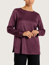 Blusa con manica lunga in Stretch Satin Viola Donna - Ragno