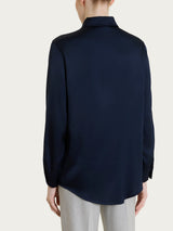 Camicia con manica lunga in Stretch Satin Blu Donna - Ragno