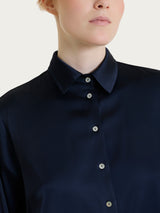 Camicia con manica lunga in Stretch Satin Blu Donna - Ragno