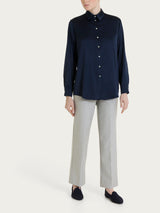 Camicia con manica lunga in Stretch Satin Blu Donna - Ragno