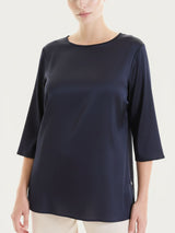 Blusa con manica 3/4 in Stretch Satin Blu Donna - Ragno