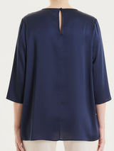 Blusa con manica 3/4 in Stretch Satin Blu Donna - Ragno