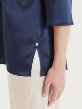 Blusa con manica 3/4 in Stretch Satin Blu Donna - Ragno