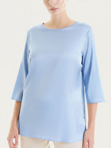 Light Blue Women's Stretch Satin 3/4 Sleeve Blouse - Ragno