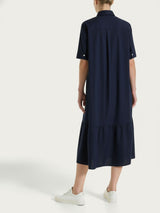 Baumwoll-Popeline-Hemd Kragen Langes Kleid Blau Damen - Ragno
