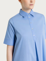 Abito con collo a camicia in Poplin di Cotone Blu Donna - Ragno