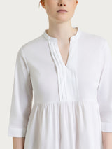 Abito con balze e pieghe frontali in Poplin di Cotone Bianchi Donna - Ragno