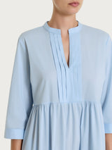 Abito con balze e pieghe frontali in Poplin di Cotone Azzurri Donna - Ragno