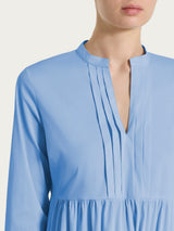 Abito con balze e pieghe frontali in Poplin di Cotone Blu Donna - Ragno