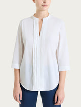 Camicia con pieghe frontali in Poplin di Cotone Bianchi Donna - Ragno