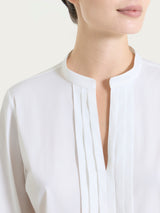 Camicia con pieghe frontali in Poplin di Cotone Bianchi Donna - Ragno