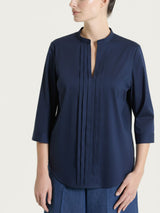Camicia con pieghe frontali in Poplin di Cotone Blu Donna - Ragno