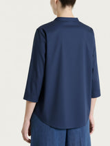 Camicia con pieghe frontali in Poplin di Cotone Blu Donna - Ragno