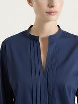 Camicia con pieghe frontali in Poplin di Cotone Blu Donna - Ragno
