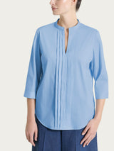 Camicia con pieghe frontali in Poplin di Cotone Blu Donna - Ragno