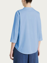 Camicia con pieghe frontali in Poplin di Cotone Blu Donna - Ragno