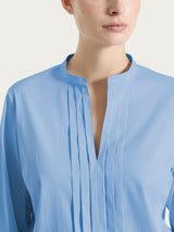 Camicia con pieghe frontali in Poplin di Cotone Blu Donna - Ragno