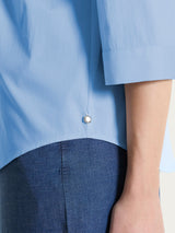 Camicia con pieghe frontali in Poplin di Cotone Blu Donna - Ragno