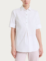 Camicia con collo a serafino in Poplin di cotone Bianchi Donna - Ragno