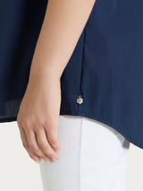 Camicia con collo a serafino in Poplin di cotone Blu Donna - Ragno