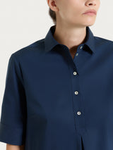 Camicia con collo a serafino in Poplin di cotone Blu Donna - Ragno
