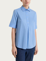Camicia con collo a serafino in Poplin di cotone Blu Donna - Ragno