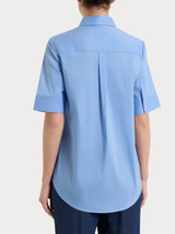Camicia con collo a serafino in Poplin di cotone Blu Donna - Ragno