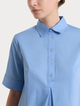 Camicia con collo a serafino in Poplin di cotone Blu Donna - Ragno