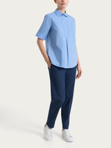Camicia con collo a serafino in Poplin di cotone Blu Donna - Ragno